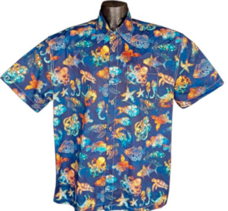 Sea Life Hawaiian Shirt- Made in USA of 100% Cotton